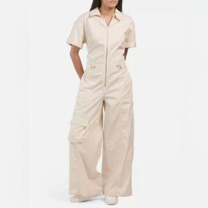 Zara Cream Wide Leg Jumpsuit Size: Medium